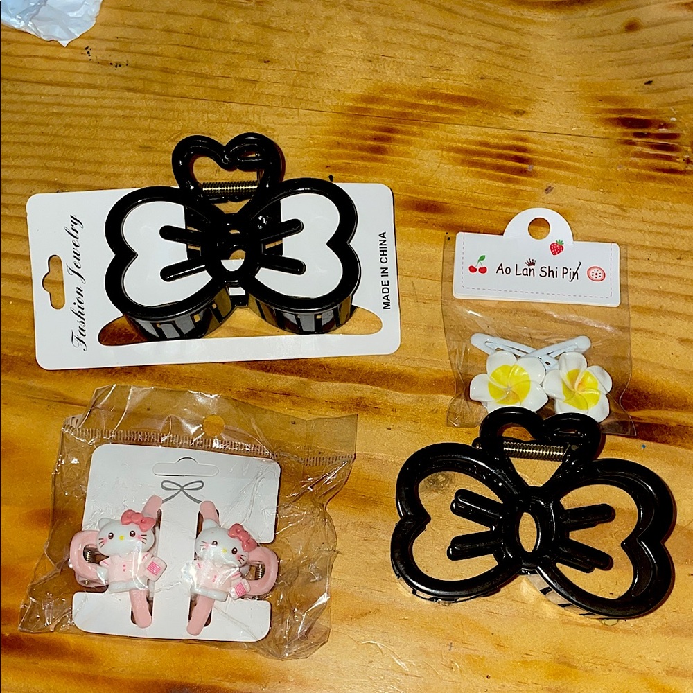 Black Bow Hair Clips Set